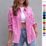 Women Ripped Shirt Jacket Casual Tops