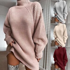 Women Winter Warm Turtleneck Long Sweater Dress