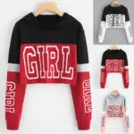Women Crop Top Hoodies Sweatshirt Patchwork Lett