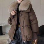 Down Cotton-padded Jacket Women's Short Fur Collar Thickened Coat Winter Clothing brown