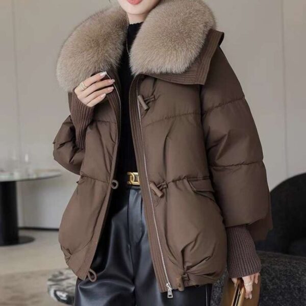 Down Cotton-padded Jacket Women's Short Fur Collar Thickened Coat Winter Clothing brown