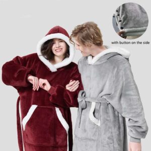 Unisex Winter Hoodie Blanket With Button Oversized Pullover