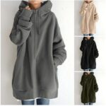 Women Long Full-Zip Fuzzy Hoodies Pullover Sweatshirt