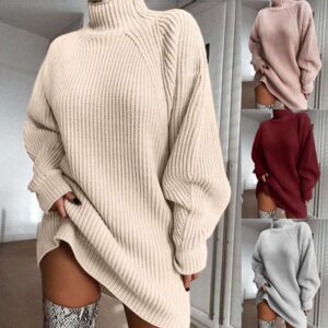 Women Winter Warm Turtleneck Long Sweater Dress