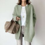 Women Loose Round Neck Single Breasted Cardigan