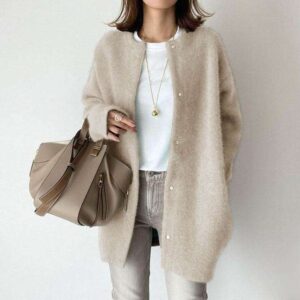 Women Loose Round Neck Single Breasted Cardigan