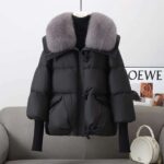 Down Cotton-padded Jacket Women's Short Fur Collar Thickened Coat Winter Clothing black