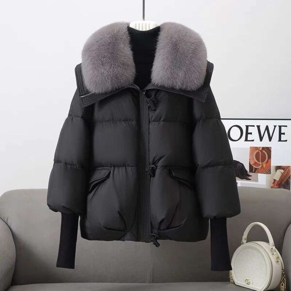 Down Cotton-padded Jacket Women's Short Fur Collar Thickened Coat Winter Clothing black