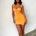 Women Sexy V-neck Suspender Dress Slim Slit Summer Lace Skirt Yellow