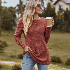 Women Round Neck Brushed Sunken Stripe Long Sleeves T-shirt