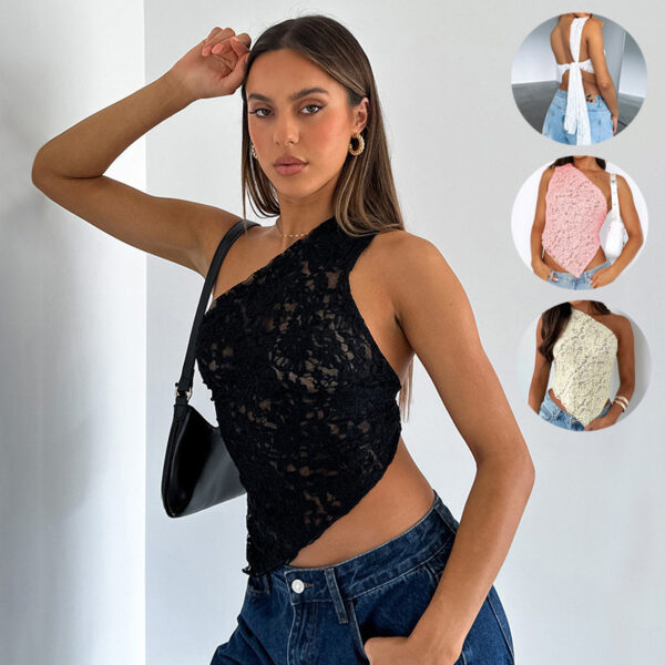 Womens Ins Lace Backless Top
