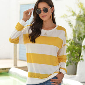Women Long Sleeved T Shirt Dusi Casual Horizontal Stripe Round Neck T-Shirt