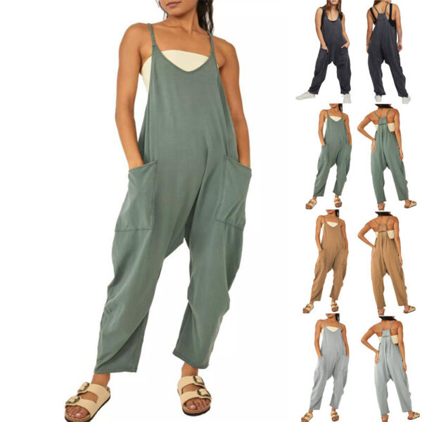Women Loose Sleeveless Jumpsuits Spaghetti Strap Romper