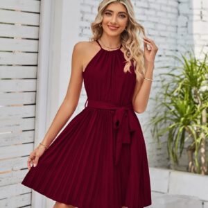 Women Halter Strapless Dress Pleated Skirt Summer Beach dress