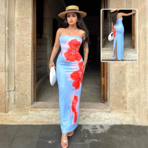 Women Slim Slit Tube Long Dress Summer Sexy Print Party Beach Dresses Women's Clothing