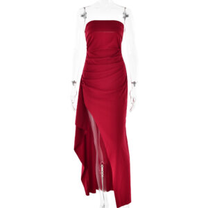 Women Strapless Split Long Dress Pleated Bridesmaid Dresses