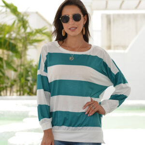Women Long Sleeved T Shirt Dusi Casual Horizontal Stripe Round Neck T-Shirt