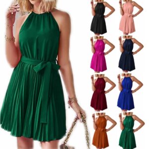 Women Halter Strapless Dress Pleated Skirt Summer Beach dress