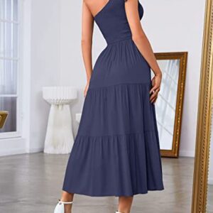 Women One-shoulder Pleated Layered Hem Split Dress