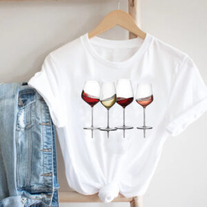 Women Printed Wine Top Short Sleeve Casual T-Shirt