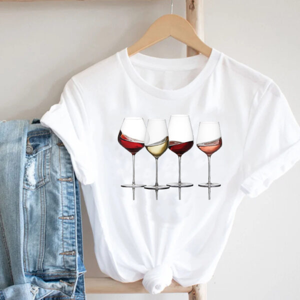 Women Printed Wine Top Short Sleeve Casual T-Shirt