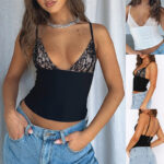 Women V-neck Camisole Lace Vest With Back Zipper Tops