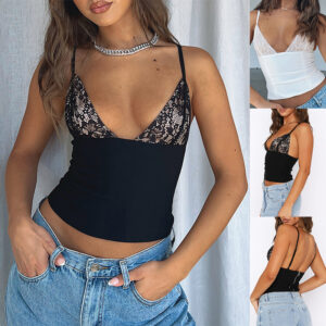 Women V-neck Camisole Lace Vest With Back Zipper Tops
