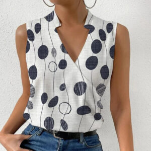 Women Printed Tops Summer V-neck Sleeveless T-shirt - coutureoutfit