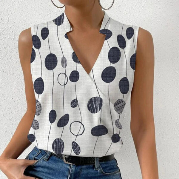 Women Printed Tops Summer V-neck Sleeveless T-shirt - coutureoutfit