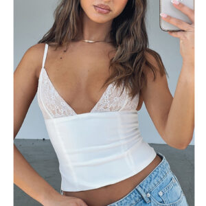 Women V-neck Camisole Lace Vest With Back Zipper Tops