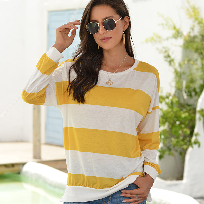 Best Women's Summer Tops - Women Long Sleeved T Shirt Dusi Casual Horizontal Stripe Round Neck T-Shirt - coutureoutfit