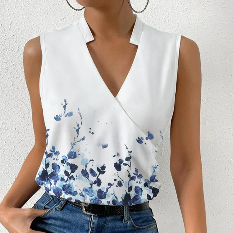 Best Women's Summer Tops - Women Printed Tops Summer V-neck Sleeveless T-shirt- coutureoutfit
