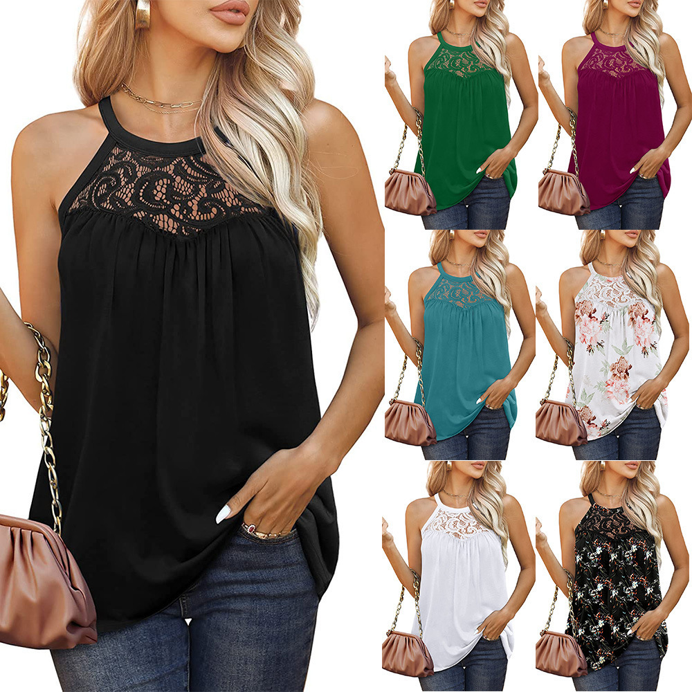 Best Women's Summer Tops - Womens Tank Tops Loose Fit Summer Lace Halter Tops Sleeveless Shirts - coutureoutfit