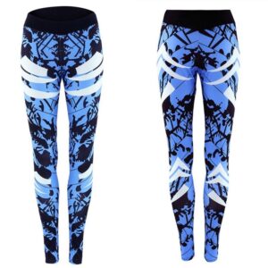 Women Dark Blue Printed Tight Gym Leggings